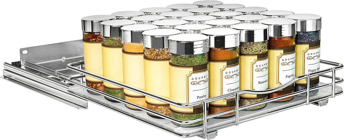 ® Pull Out Spice Organization for Cabinets - 4-3/8 inch Wide – Spice Rack for Inside Cabinets, Slide Out Spice Rack Organizer for cabinet – Pull Out Spice Rack, Sliding 2 Tier Chrome