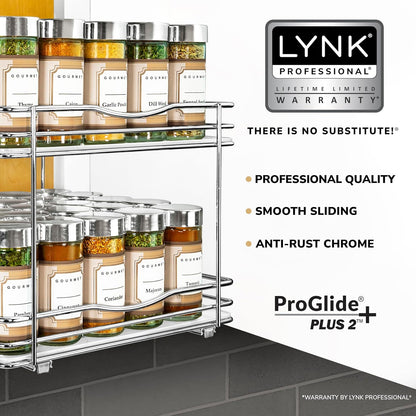 ® Pull Out Spice Organization for Cabinets - 4-3/8 inch Wide – Spice Rack for Inside Cabinets, Slide Out Spice Rack Organizer for cabinet – Pull Out Spice Rack, Sliding 2 Tier Chrome