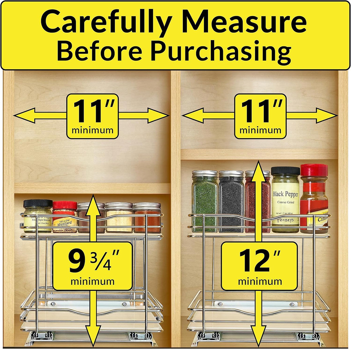 ® Pull Out Spice Organization for Cabinets - 4-3/8 inch Wide – Spice Rack for Inside Cabinets, Slide Out Spice Rack Organizer for cabinet – Pull Out Spice Rack, Sliding 2 Tier Chrome