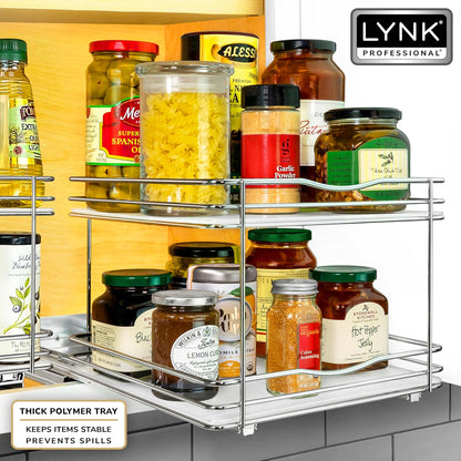 ® Pull Out Spice Organization for Cabinets - 4-3/8 inch Wide – Spice Rack for Inside Cabinets, Slide Out Spice Rack Organizer for cabinet – Pull Out Spice Rack, Sliding 2 Tier Chrome