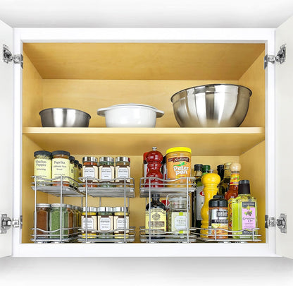 ® Pull Out Spice Organization for Cabinets - 4-3/8 inch Wide – Spice Rack for Inside Cabinets, Slide Out Spice Rack Organizer for cabinet – Pull Out Spice Rack, Sliding 2 Tier Chrome