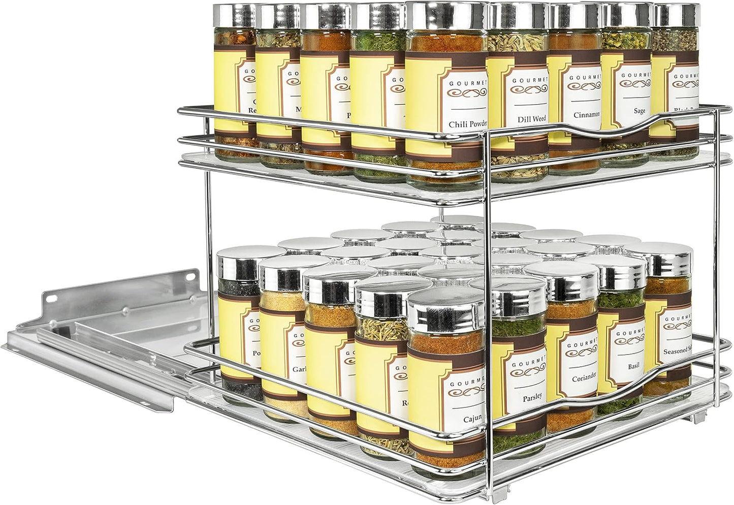 ® Pull Out Spice Organization for Cabinets - 4-3/8 inch Wide – Spice Rack for Inside Cabinets, Slide Out Spice Rack Organizer for cabinet – Pull Out Spice Rack, Sliding 2 Tier Chrome