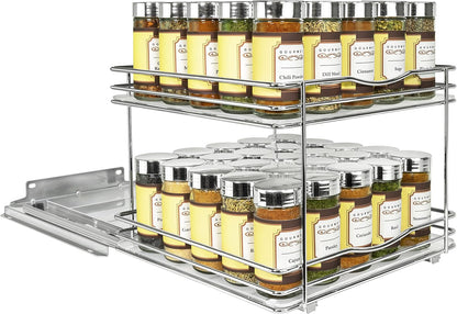 ® Pull Out Spice Organization for Cabinets - 4-3/8 inch Wide – Spice Rack for Inside Cabinets, Slide Out Spice Rack Organizer for cabinet – Pull Out Spice Rack, Sliding 2 Tier Chrome