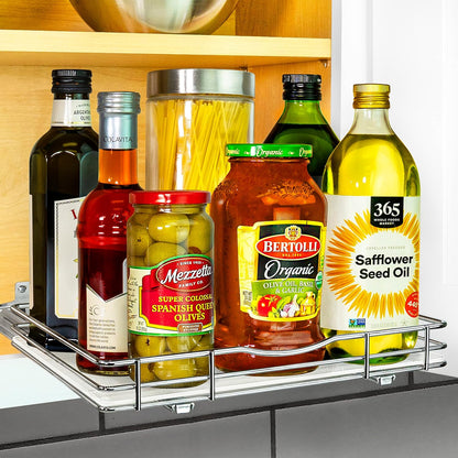 ® Pull Out Spice Organization for Cabinets - 4-3/8 inch Wide – Spice Rack for Inside Cabinets, Slide Out Spice Rack Organizer for cabinet – Pull Out Spice Rack, Sliding 2 Tier Chrome