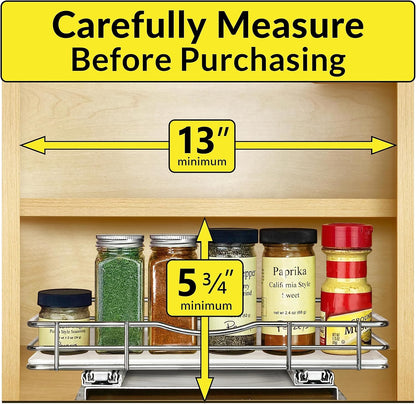 ® Pull Out Spice Organization for Cabinets - 4-3/8 inch Wide – Spice Rack for Inside Cabinets, Slide Out Spice Rack Organizer for cabinet – Pull Out Spice Rack, Sliding 2 Tier Chrome