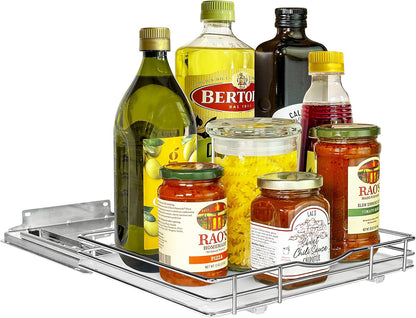® Pull Out Spice Organization for Cabinets - 4-3/8 inch Wide – Spice Rack for Inside Cabinets, Slide Out Spice Rack Organizer for cabinet – Pull Out Spice Rack, Sliding 2 Tier Chrome