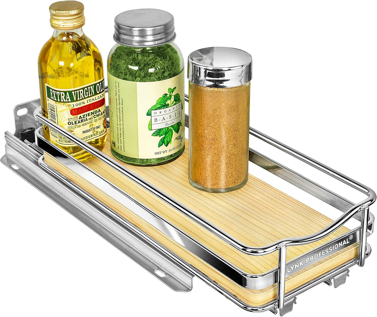 ® Pull Out Spice Organization for Cabinets - 4-3/8 inch Wide – Spice Rack for Inside Cabinets, Slide Out Spice Rack Organizer for cabinet – Pull Out Spice Rack, Sliding 2 Tier Chrome