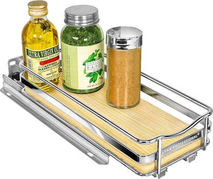 ® Pull Out Spice Organization for Cabinets - 4-3/8 inch Wide – Spice Rack for Inside Cabinets, Slide Out Spice Rack Organizer for cabinet – Pull Out Spice Rack, Sliding 2 Tier Chrome