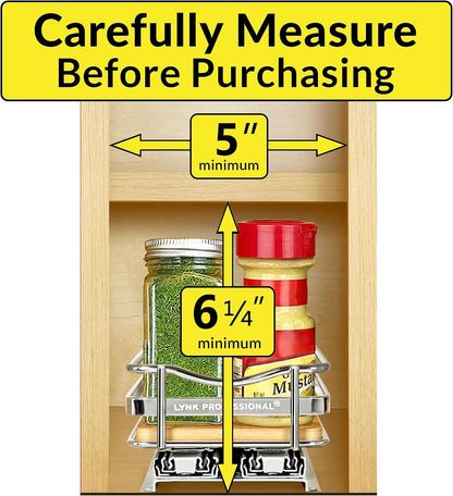 ® Pull Out Spice Organization for Cabinets - 4-3/8 inch Wide – Spice Rack for Inside Cabinets, Slide Out Spice Rack Organizer for cabinet – Pull Out Spice Rack, Sliding 2 Tier Chrome