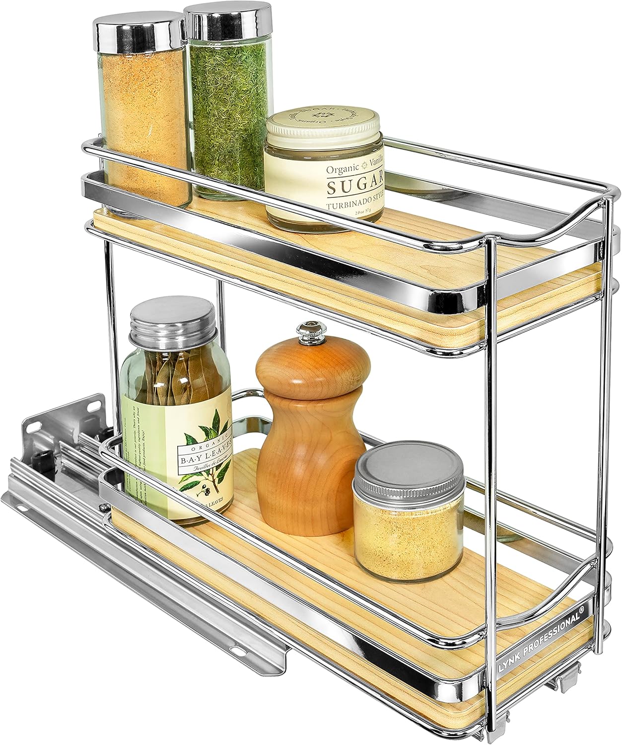 ® Pull Out Spice Organization for Cabinets - 4-3/8 inch Wide – Spice Rack for Inside Cabinets, Slide Out Spice Rack Organizer for cabinet – Pull Out Spice Rack, Sliding 2 Tier Chrome