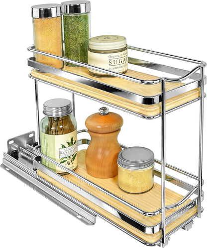 ® Pull Out Spice Organization for Cabinets - 4-3/8 inch Wide – Spice Rack for Inside Cabinets, Slide Out Spice Rack Organizer for cabinet – Pull Out Spice Rack, Sliding 2 Tier Chrome