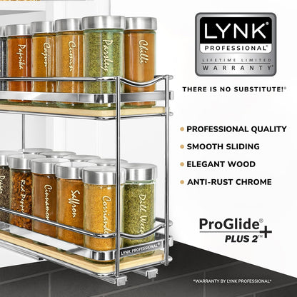 ® Pull Out Spice Organization for Cabinets - 4-3/8 inch Wide – Spice Rack for Inside Cabinets, Slide Out Spice Rack Organizer for cabinet – Pull Out Spice Rack, Sliding 2 Tier Chrome
