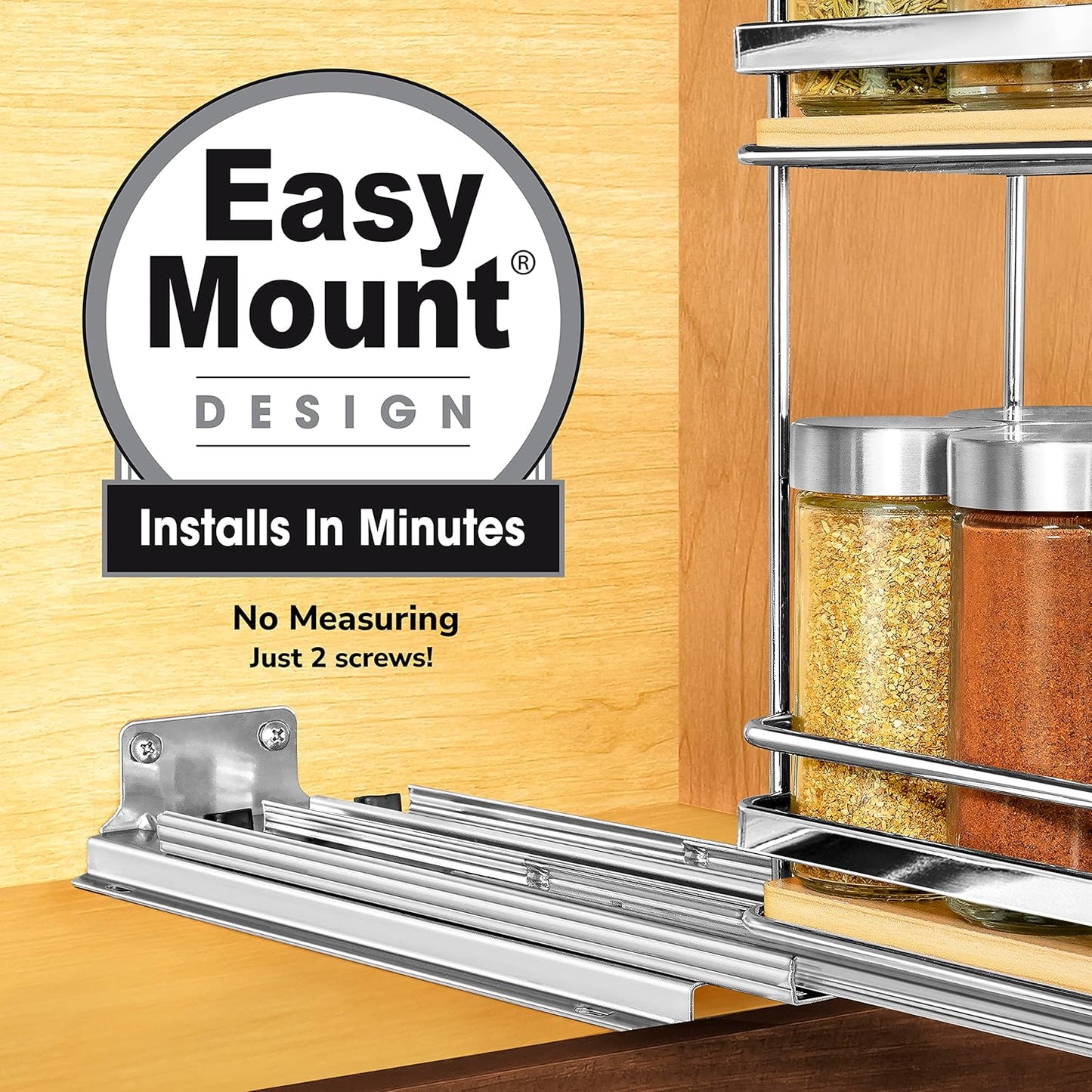® Pull Out Spice Organization for Cabinets - 4-3/8 inch Wide – Spice Rack for Inside Cabinets, Slide Out Spice Rack Organizer for cabinet – Pull Out Spice Rack, Sliding 2 Tier Chrome