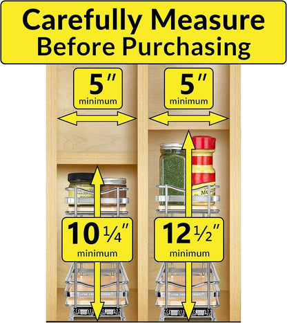 ® Pull Out Spice Organization for Cabinets - 4-3/8 inch Wide – Spice Rack for Inside Cabinets, Slide Out Spice Rack Organizer for cabinet – Pull Out Spice Rack, Sliding 2 Tier Chrome