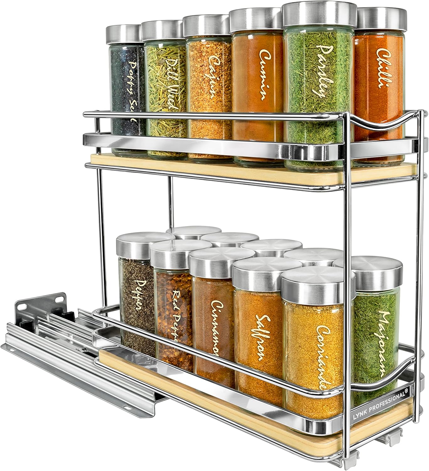 ® Pull Out Spice Organization for Cabinets - 4-3/8 inch Wide – Spice Rack for Inside Cabinets, Slide Out Spice Rack Organizer for cabinet – Pull Out Spice Rack, Sliding 2 Tier Chrome