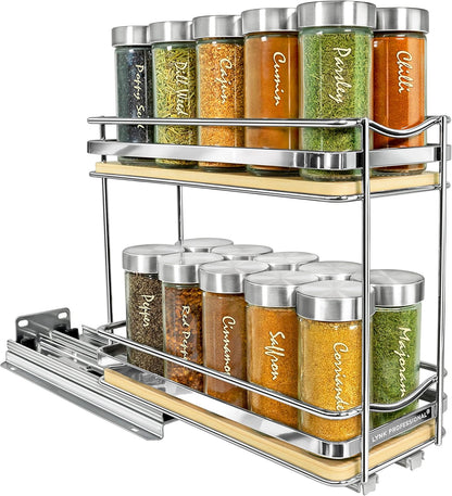 ® Pull Out Spice Organization for Cabinets - 4-3/8 inch Wide – Spice Rack for Inside Cabinets, Slide Out Spice Rack Organizer for cabinet – Pull Out Spice Rack, Sliding 2 Tier Chrome