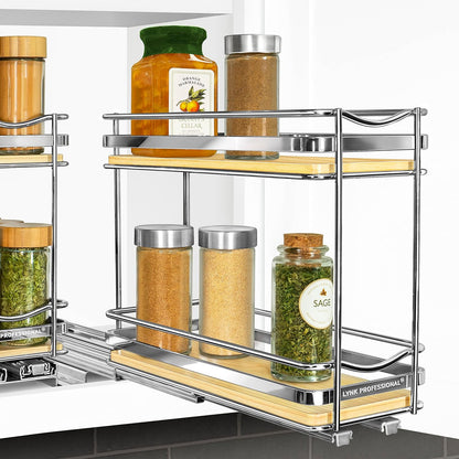 ® Pull Out Spice Organization for Cabinets - 4-3/8 inch Wide – Spice Rack for Inside Cabinets, Slide Out Spice Rack Organizer for cabinet – Pull Out Spice Rack, Sliding 2 Tier Chrome