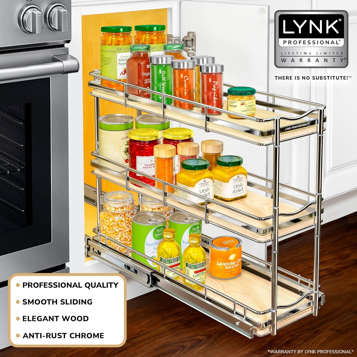 ® Pull Out Spice Organization for Cabinets - 4-3/8 inch Wide – Spice Rack for Inside Cabinets, Slide Out Spice Rack Organizer for cabinet – Pull Out Spice Rack, Sliding 2 Tier Chrome