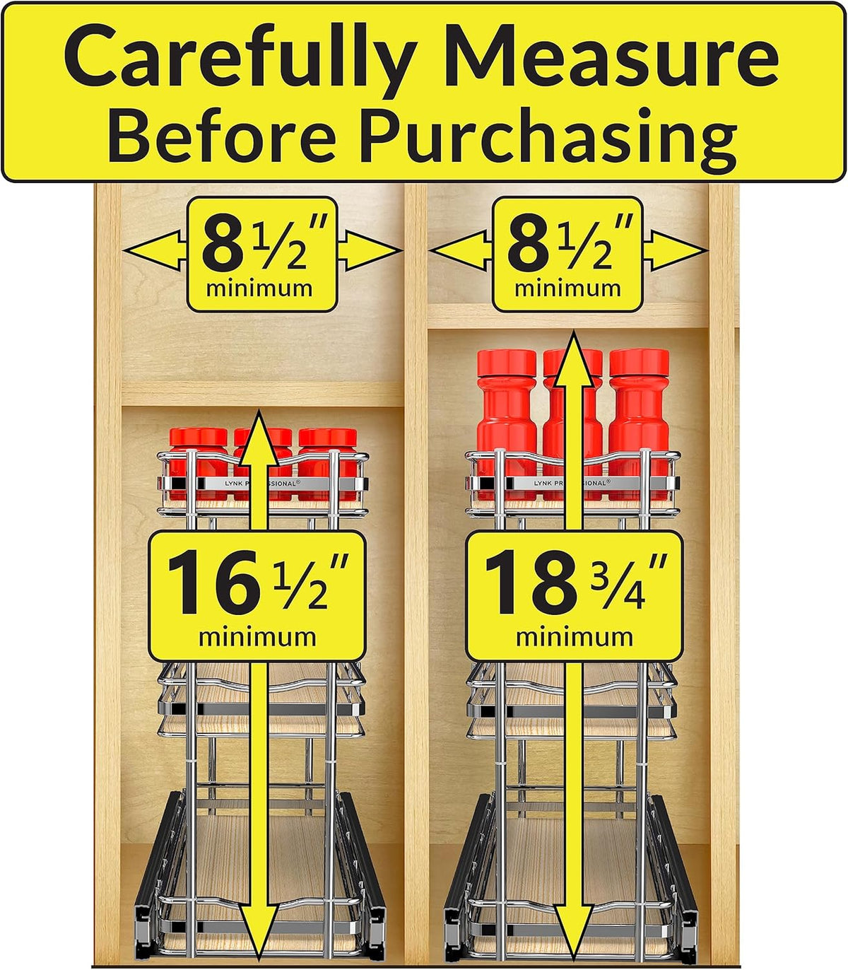 ® Pull Out Spice Organization for Cabinets - 4-3/8 inch Wide – Spice Rack for Inside Cabinets, Slide Out Spice Rack Organizer for cabinet – Pull Out Spice Rack, Sliding 2 Tier Chrome