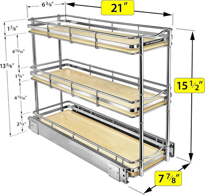 ® Pull Out Spice Organization for Cabinets - 4-3/8 inch Wide – Spice Rack for Inside Cabinets, Slide Out Spice Rack Organizer for cabinet – Pull Out Spice Rack, Sliding 2 Tier Chrome