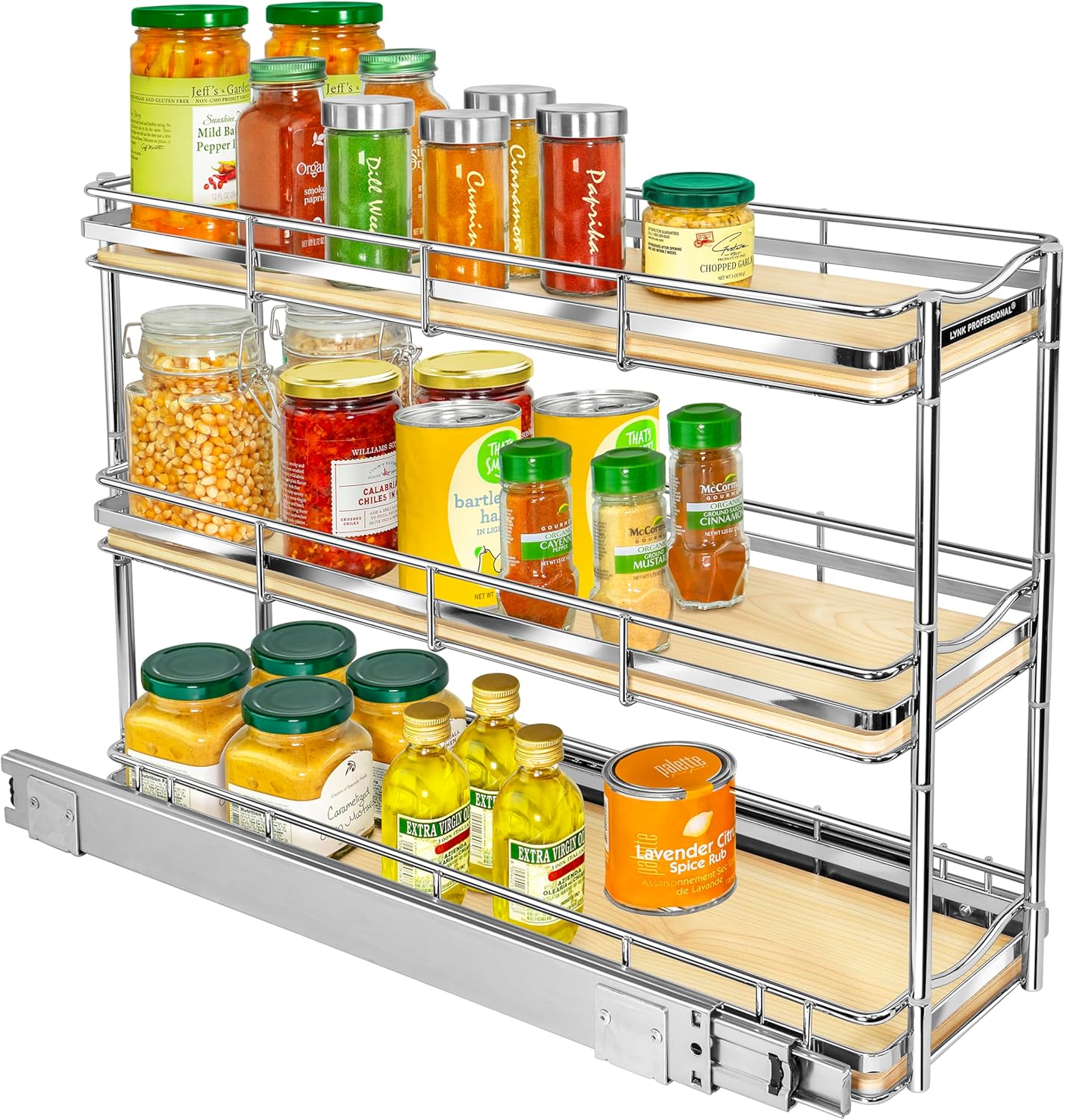 ® Pull Out Spice Organization for Cabinets - 4-3/8 inch Wide – Spice Rack for Inside Cabinets, Slide Out Spice Rack Organizer for cabinet – Pull Out Spice Rack, Sliding 2 Tier Chrome