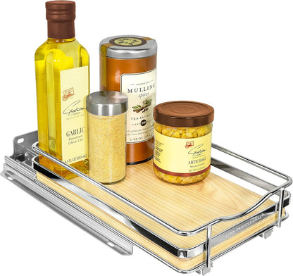 ® Pull Out Spice Organization for Cabinets - 4-3/8 inch Wide – Spice Rack for Inside Cabinets, Slide Out Spice Rack Organizer for cabinet – Pull Out Spice Rack, Sliding 2 Tier Chrome