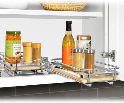 ® Pull Out Spice Organization for Cabinets - 4-3/8 inch Wide – Spice Rack for Inside Cabinets, Slide Out Spice Rack Organizer for cabinet – Pull Out Spice Rack, Sliding 2 Tier Chrome