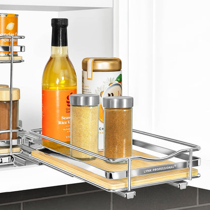® Pull Out Spice Organization for Cabinets - 4-3/8 inch Wide – Spice Rack for Inside Cabinets, Slide Out Spice Rack Organizer for cabinet – Pull Out Spice Rack, Sliding 2 Tier Chrome