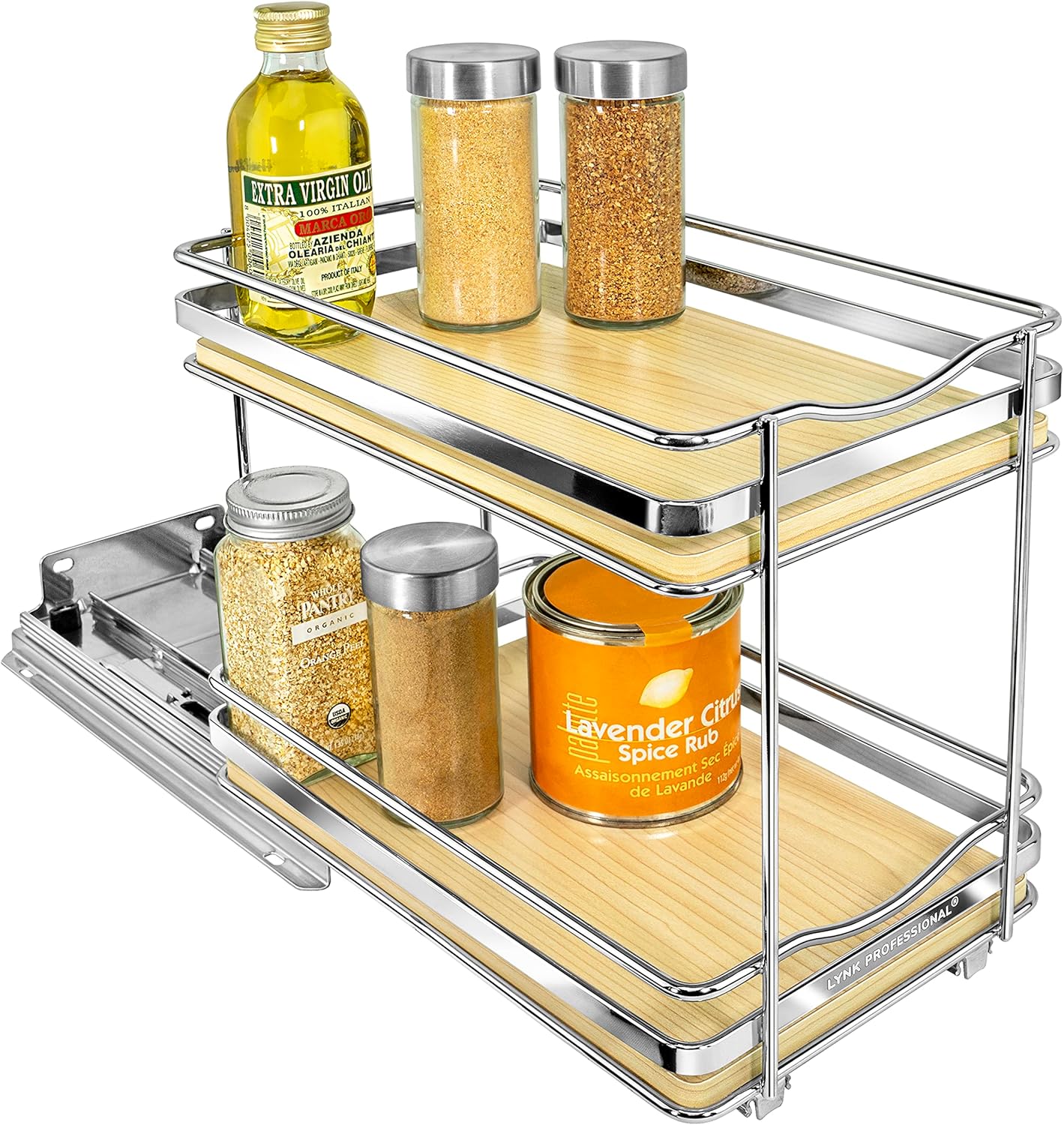 ® Pull Out Spice Organization for Cabinets - 4-3/8 inch Wide – Spice Rack for Inside Cabinets, Slide Out Spice Rack Organizer for cabinet – Pull Out Spice Rack, Sliding 2 Tier Chrome