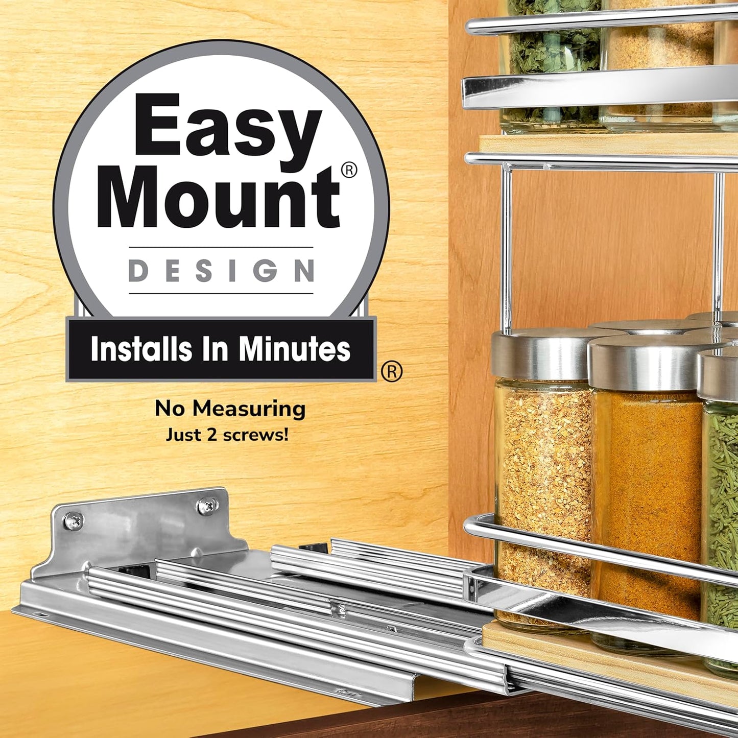 ® Pull Out Spice Organization for Cabinets - 4-3/8 inch Wide – Spice Rack for Inside Cabinets, Slide Out Spice Rack Organizer for cabinet – Pull Out Spice Rack, Sliding 2 Tier Chrome