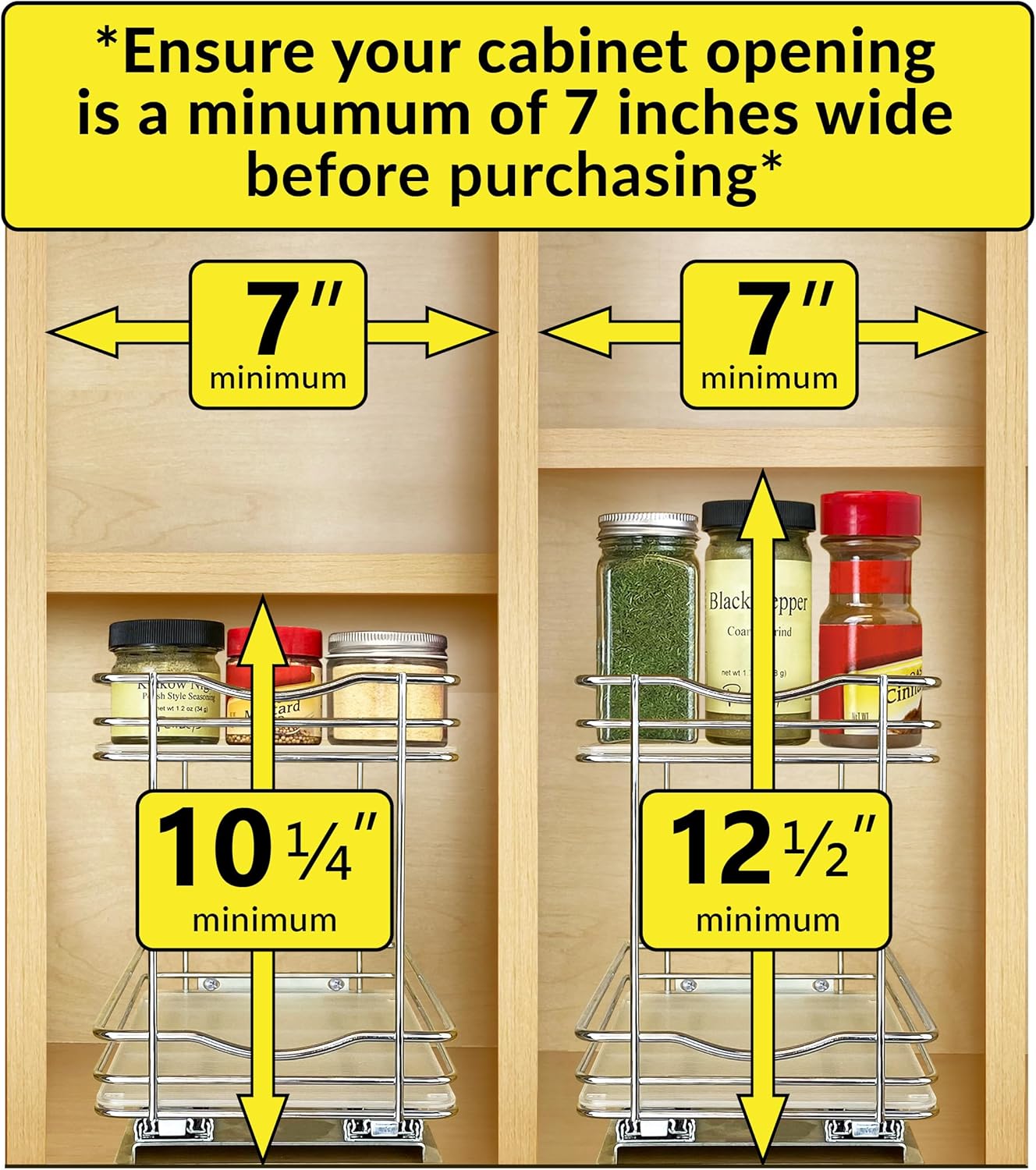 ® Pull Out Spice Organization for Cabinets - 4-3/8 inch Wide – Spice Rack for Inside Cabinets, Slide Out Spice Rack Organizer for cabinet – Pull Out Spice Rack, Sliding 2 Tier Chrome