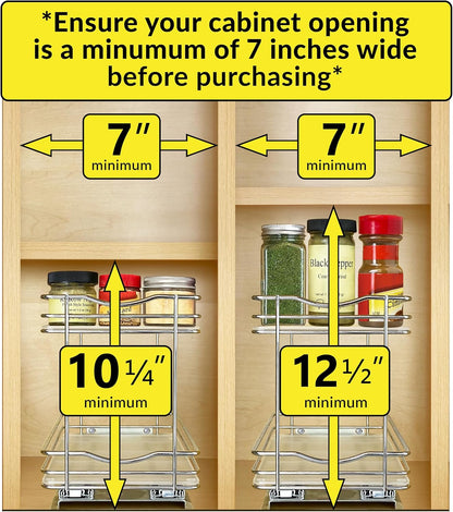 ® Pull Out Spice Organization for Cabinets - 4-3/8 inch Wide – Spice Rack for Inside Cabinets, Slide Out Spice Rack Organizer for cabinet – Pull Out Spice Rack, Sliding 2 Tier Chrome