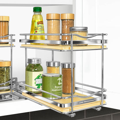 ® Pull Out Spice Organization for Cabinets - 4-3/8 inch Wide – Spice Rack for Inside Cabinets, Slide Out Spice Rack Organizer for cabinet – Pull Out Spice Rack, Sliding 2 Tier Chrome