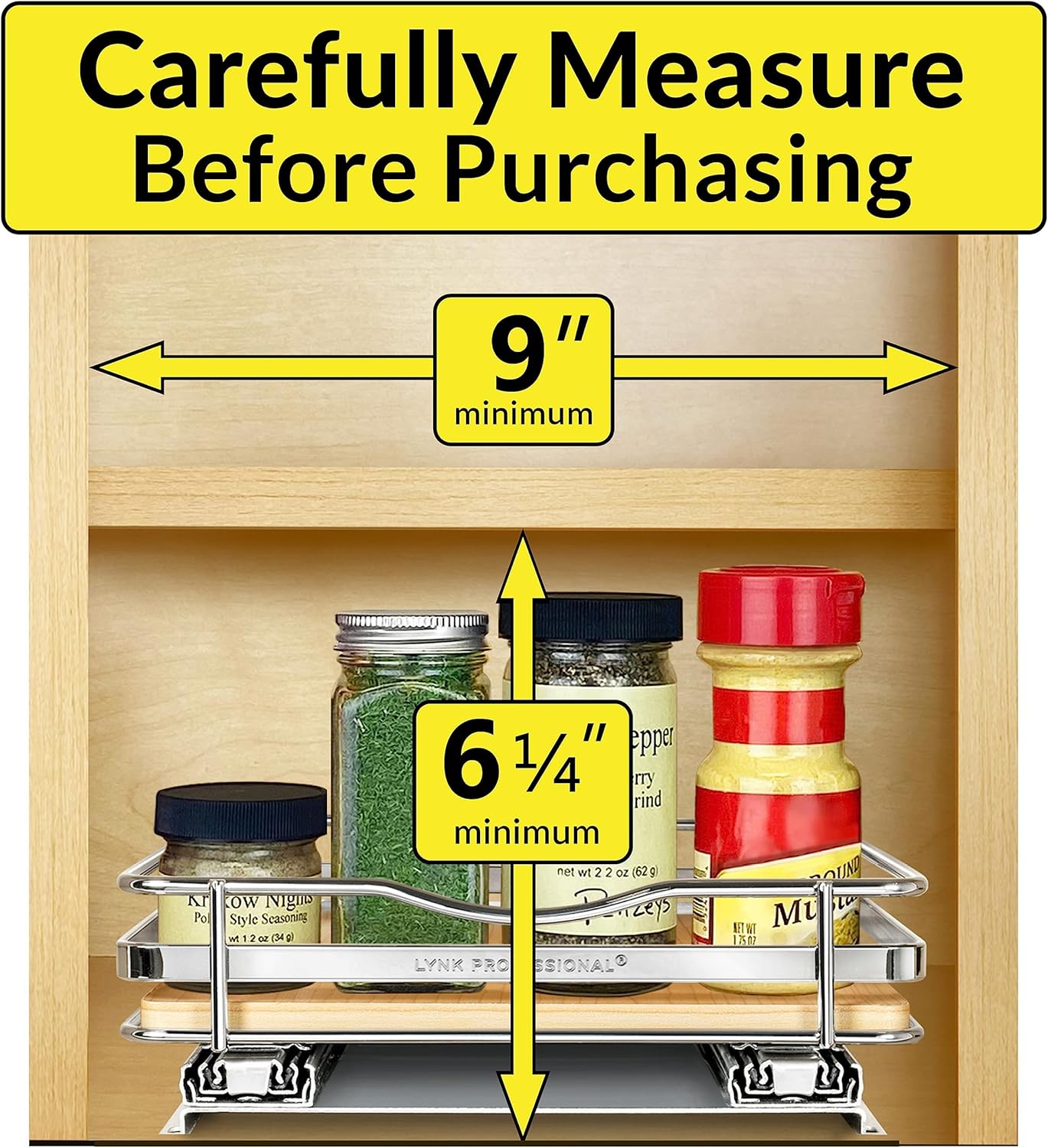 ® Pull Out Spice Organization for Cabinets - 4-3/8 inch Wide – Spice Rack for Inside Cabinets, Slide Out Spice Rack Organizer for cabinet – Pull Out Spice Rack, Sliding 2 Tier Chrome