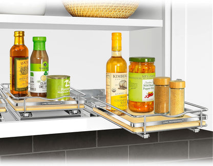 ® Pull Out Spice Organization for Cabinets - 4-3/8 inch Wide – Spice Rack for Inside Cabinets, Slide Out Spice Rack Organizer for cabinet – Pull Out Spice Rack, Sliding 2 Tier Chrome