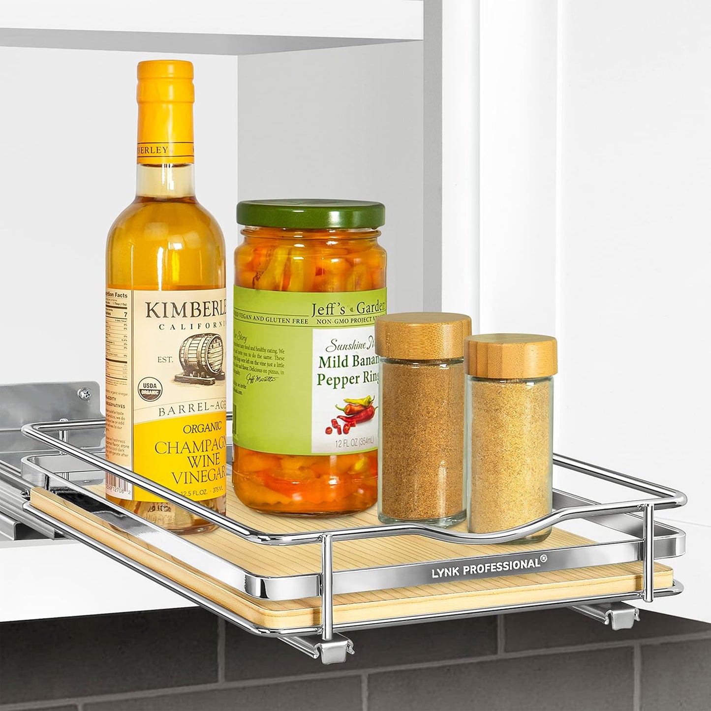 ® Pull Out Spice Organization for Cabinets - 4-3/8 inch Wide – Spice Rack for Inside Cabinets, Slide Out Spice Rack Organizer for cabinet – Pull Out Spice Rack, Sliding 2 Tier Chrome