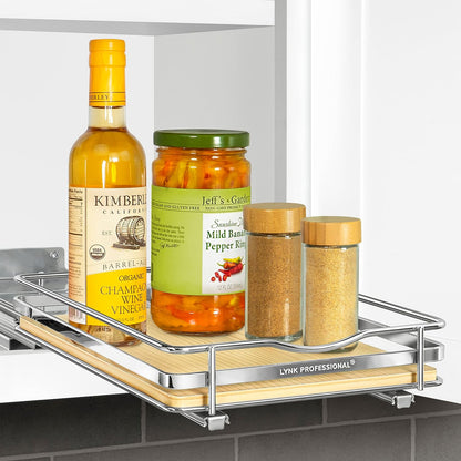® Pull Out Spice Organization for Cabinets - 4-3/8 inch Wide – Spice Rack for Inside Cabinets, Slide Out Spice Rack Organizer for cabinet – Pull Out Spice Rack, Sliding 2 Tier Chrome