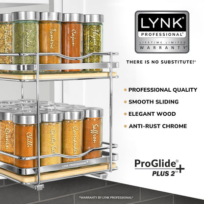 ® Pull Out Spice Organization for Cabinets - 4-3/8 inch Wide – Spice Rack for Inside Cabinets, Slide Out Spice Rack Organizer for cabinet – Pull Out Spice Rack, Sliding 2 Tier Chrome