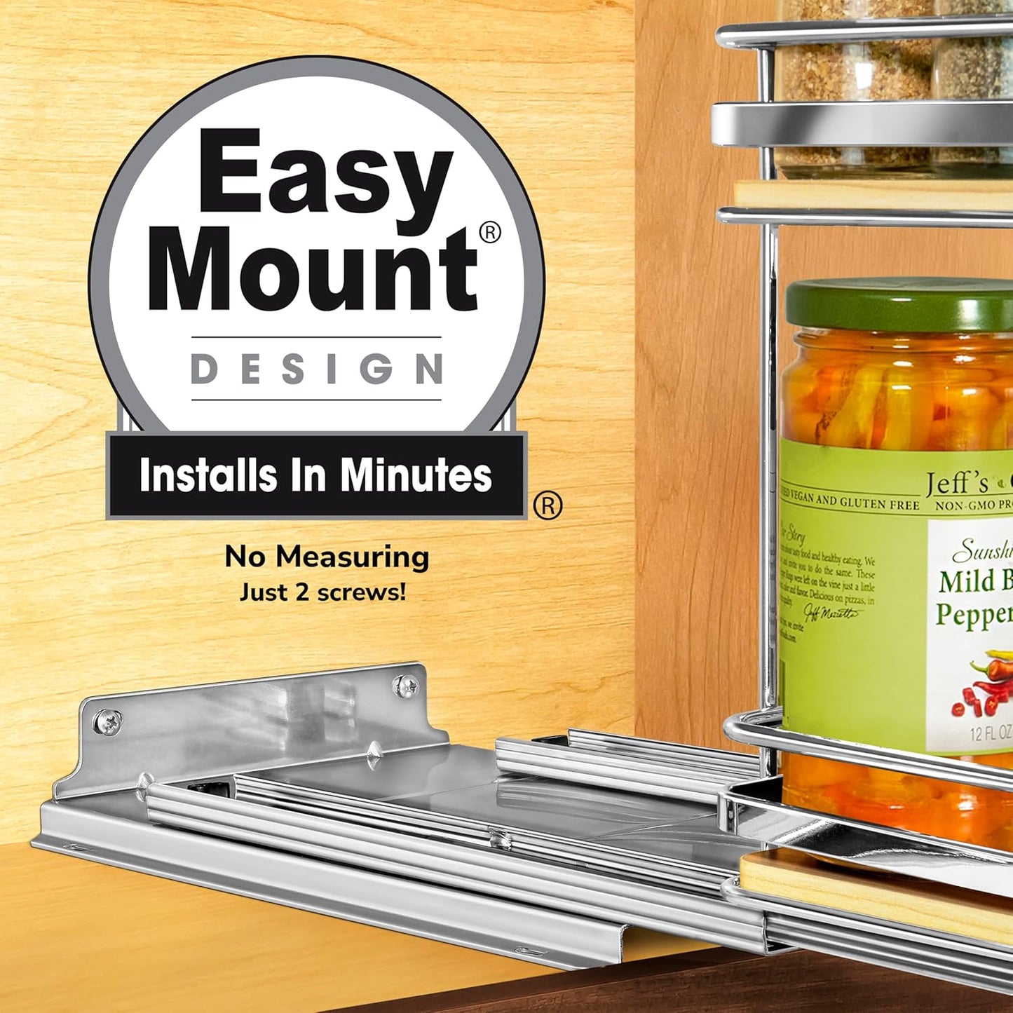® Pull Out Spice Organization for Cabinets - 4-3/8 inch Wide – Spice Rack for Inside Cabinets, Slide Out Spice Rack Organizer for cabinet – Pull Out Spice Rack, Sliding 2 Tier Chrome