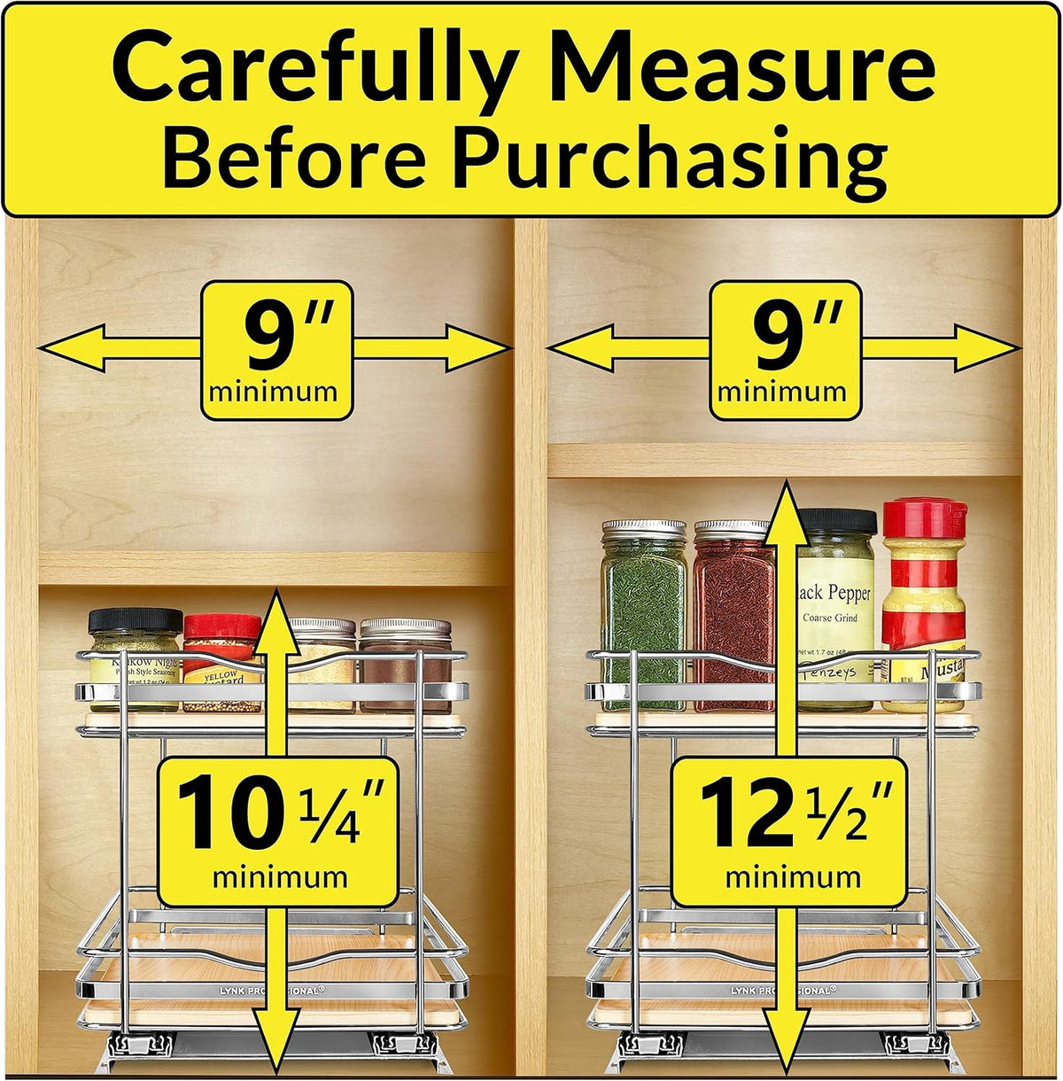 ® Pull Out Spice Organization for Cabinets - 4-3/8 inch Wide – Spice Rack for Inside Cabinets, Slide Out Spice Rack Organizer for cabinet – Pull Out Spice Rack, Sliding 2 Tier Chrome