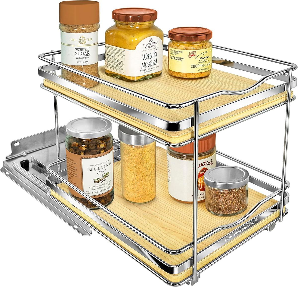 ® Pull Out Spice Organization for Cabinets - 4-3/8 inch Wide – Spice Rack for Inside Cabinets, Slide Out Spice Rack Organizer for cabinet – Pull Out Spice Rack, Sliding 2 Tier Chrome