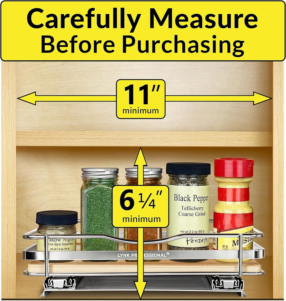 ® Pull Out Spice Organization for Cabinets - 4-3/8 inch Wide – Spice Rack for Inside Cabinets, Slide Out Spice Rack Organizer for cabinet – Pull Out Spice Rack, Sliding 2 Tier Chrome