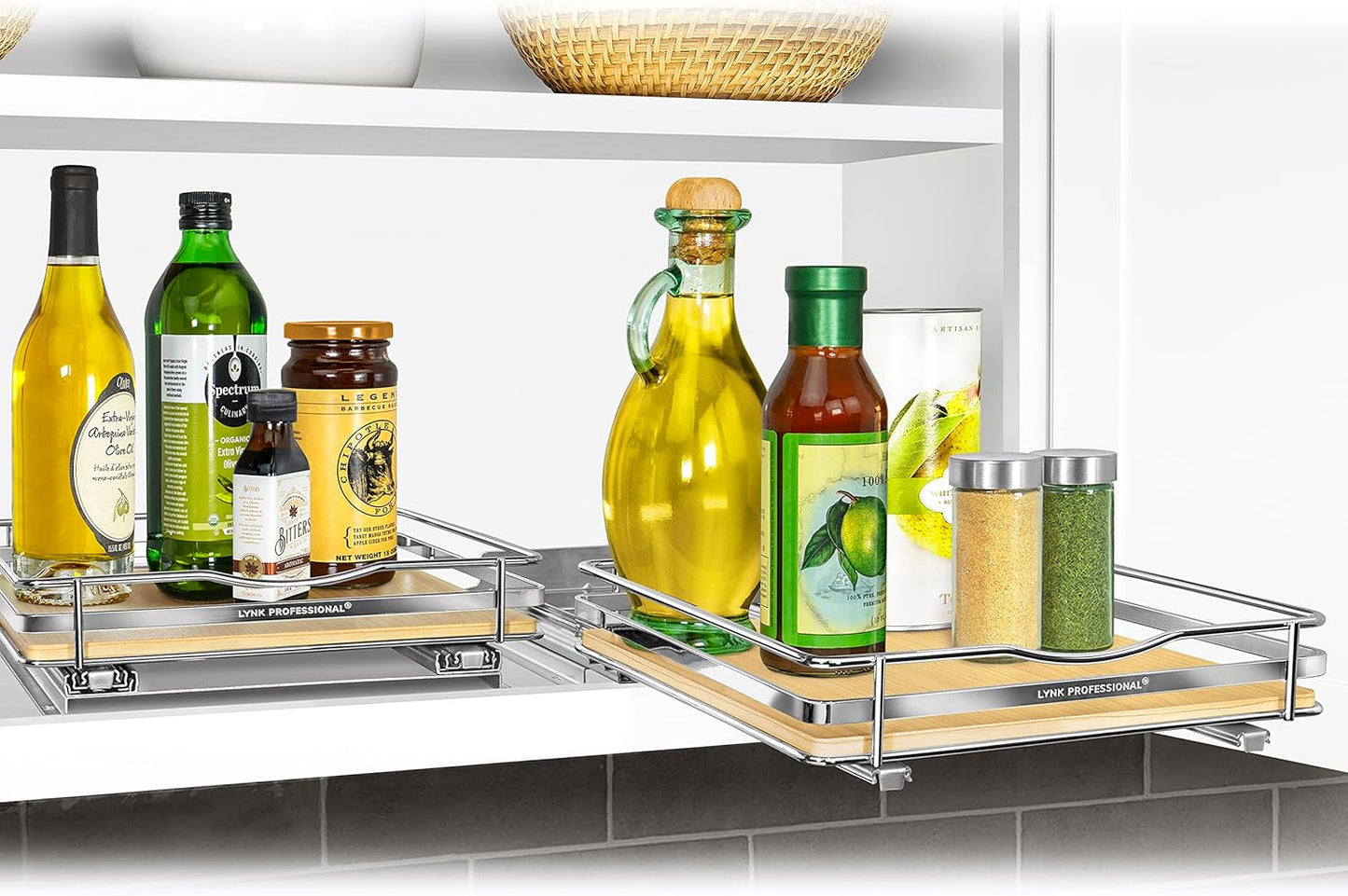 ® Pull Out Spice Organization for Cabinets - 4-3/8 inch Wide – Spice Rack for Inside Cabinets, Slide Out Spice Rack Organizer for cabinet – Pull Out Spice Rack, Sliding 2 Tier Chrome