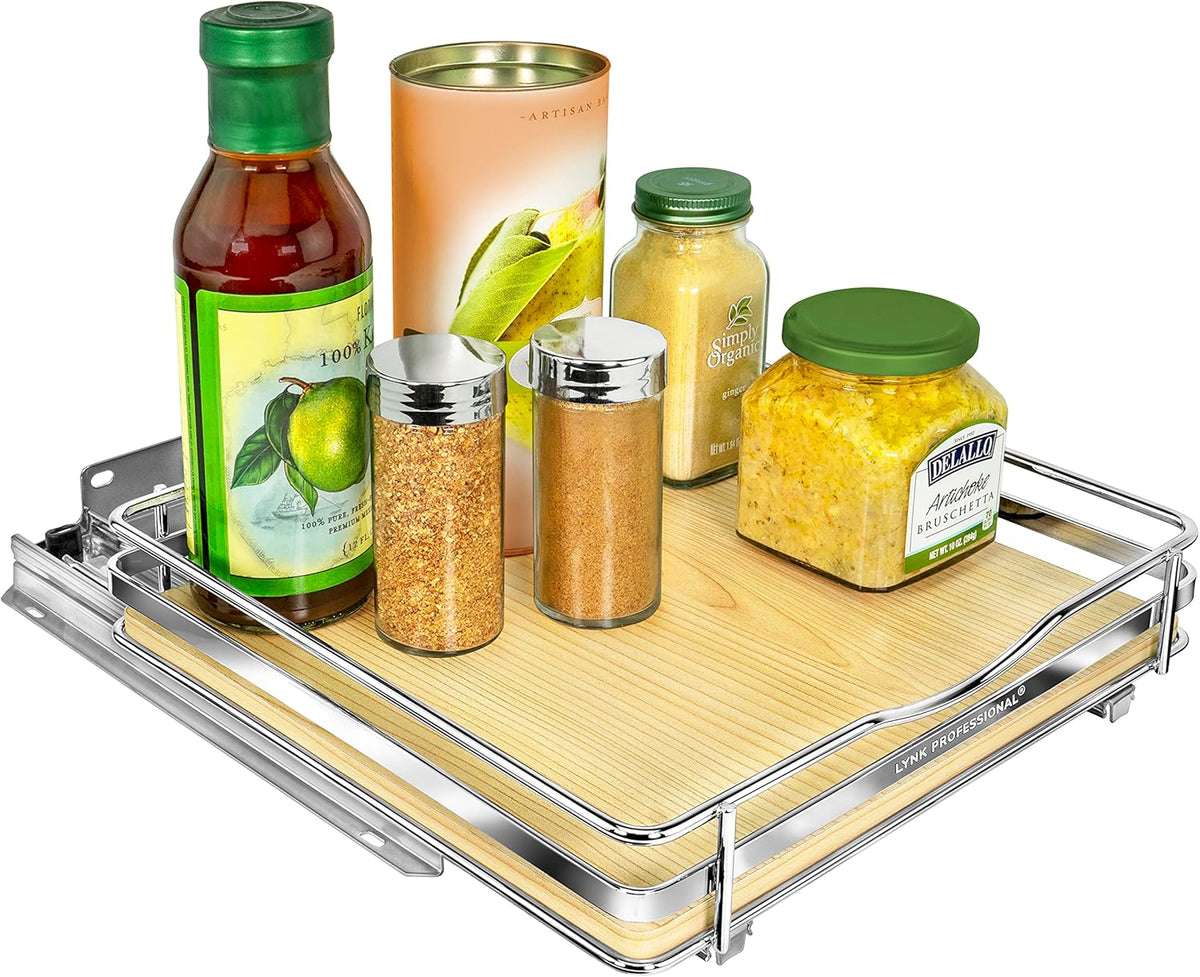 ® Pull Out Spice Organization for Cabinets - 4-3/8 inch Wide – Spice Rack for Inside Cabinets, Slide Out Spice Rack Organizer for cabinet – Pull Out Spice Rack, Sliding 2 Tier Chrome