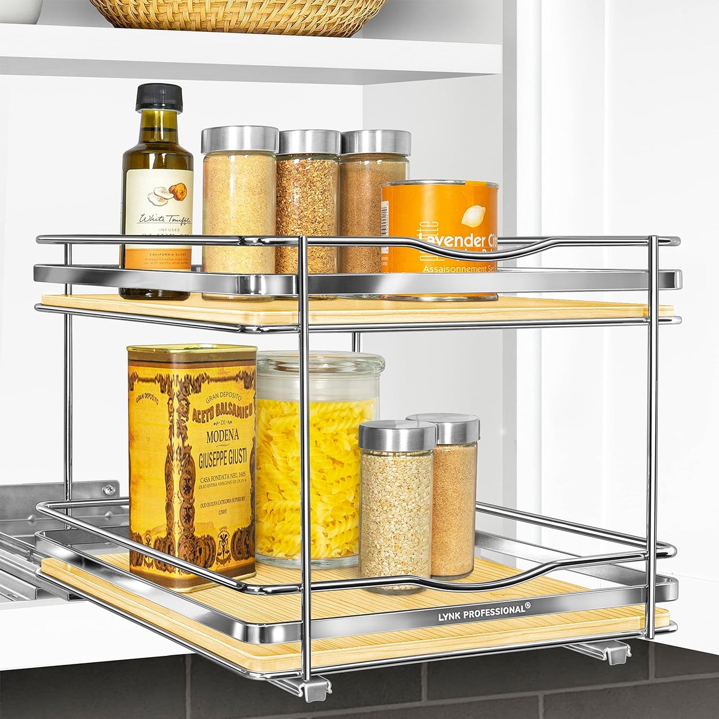 ® Pull Out Spice Organization for Cabinets - 4-3/8 inch Wide – Spice Rack for Inside Cabinets, Slide Out Spice Rack Organizer for cabinet – Pull Out Spice Rack, Sliding 2 Tier Chrome