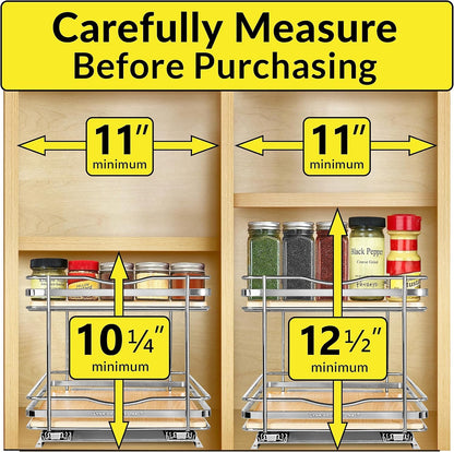 ® Pull Out Spice Organization for Cabinets - 4-3/8 inch Wide – Spice Rack for Inside Cabinets, Slide Out Spice Rack Organizer for cabinet – Pull Out Spice Rack, Sliding 2 Tier Chrome