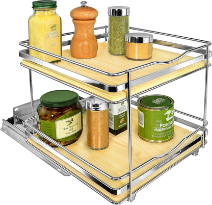 ® Pull Out Spice Organization for Cabinets - 4-3/8 inch Wide – Spice Rack for Inside Cabinets, Slide Out Spice Rack Organizer for cabinet – Pull Out Spice Rack, Sliding 2 Tier Chrome