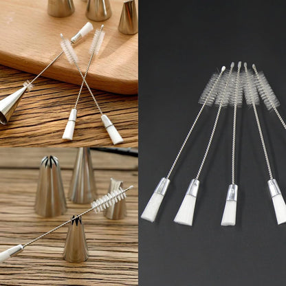 4 Pack Piping Tip Cleaning Brush Double-Headed Nylon Hard Bristle Brushes Pipe Tube Cleaner for Cake Decorating Tips Nozzle Baking Pastry Bags Mouth Frosting Icing Dispenser