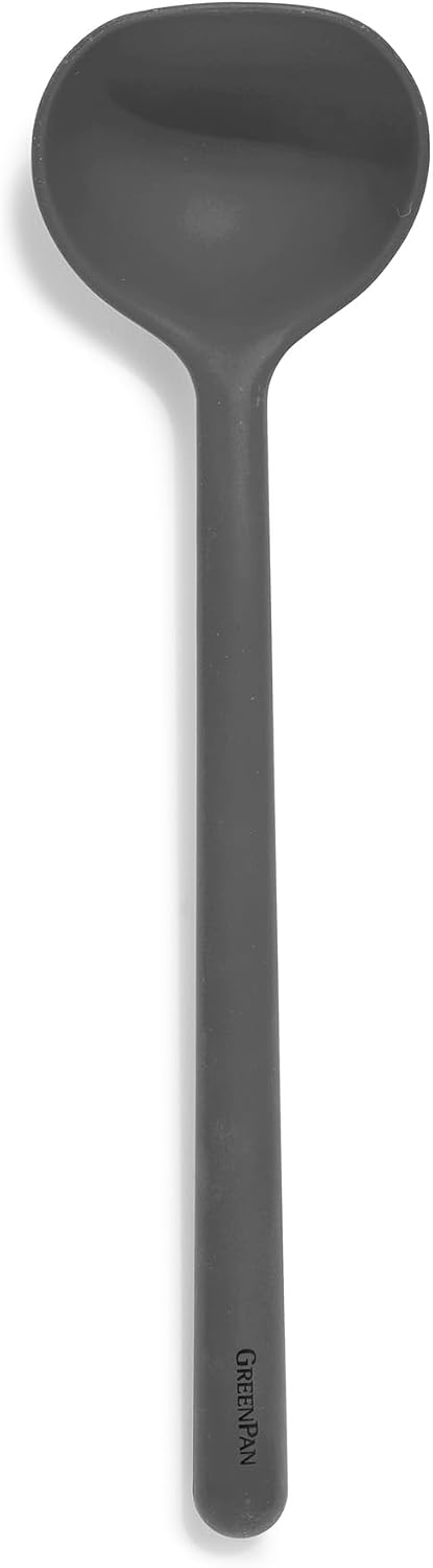 Silicone Ladle, Soup Mixing Stirring Serving, Cooking Kitchen Utensil, Flexible Rubber Nonstick Cookware, Rigid Steel Core, Heat-Resistant, Anti-Slip Handle, BPA-Free, Dishwasher Safe, Gray