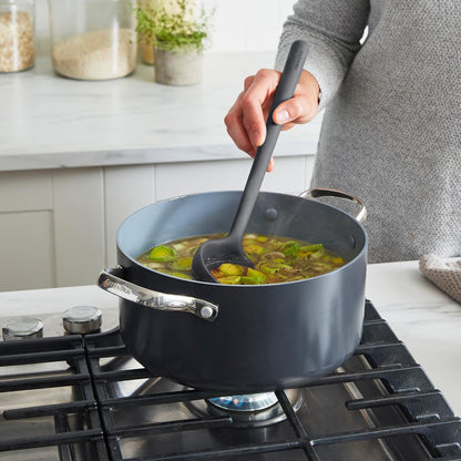 Silicone Ladle, Soup Mixing Stirring Serving, Cooking Kitchen Utensil, Flexible Rubber Nonstick Cookware, Rigid Steel Core, Heat-Resistant, Anti-Slip Handle, BPA-Free, Dishwasher Safe, Gray